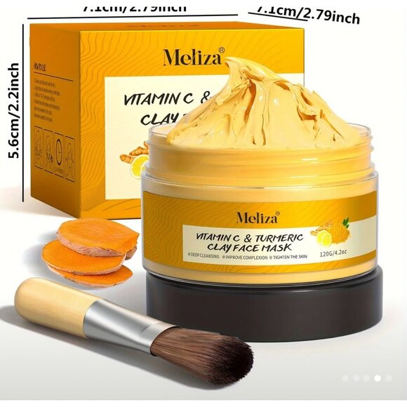 Meliza Vitamin C & Turmeric Clay Face Mask 120g  Deep Cleansing & Moisturizing - Picture 1 of 6